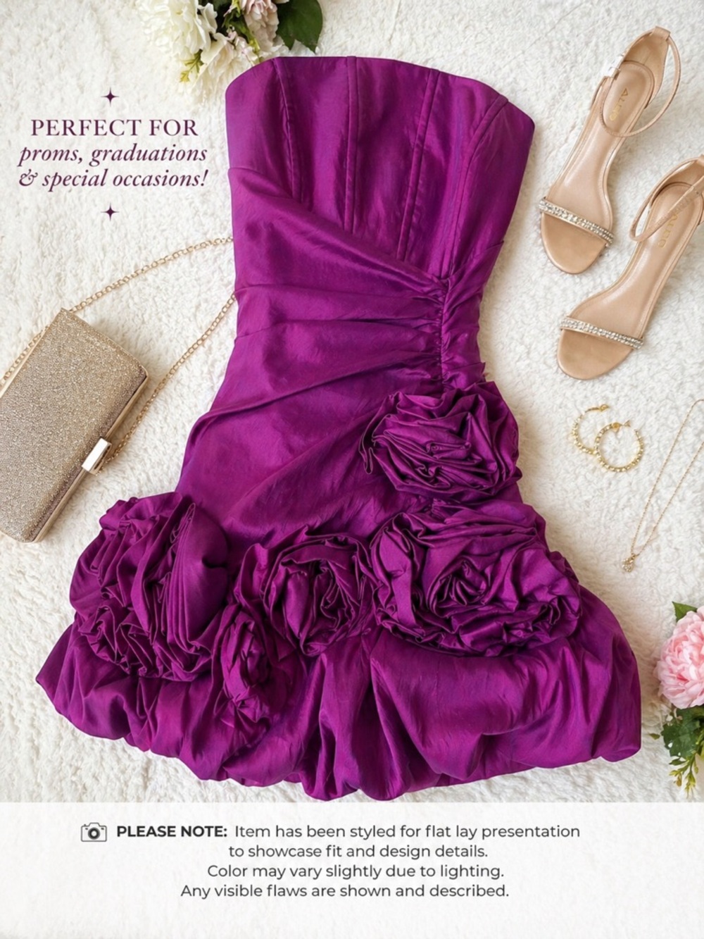 Jessica McClintock Purple Strapless Rosette Cocktail, Graduation Dress 10